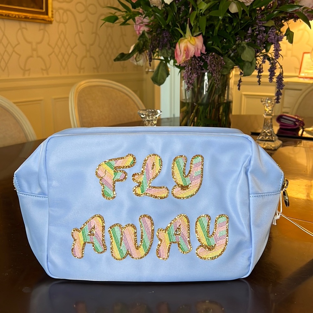 SCL Large Pouch Periwinkle “Fly Away” - 7 patches total - NWT